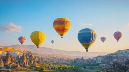 Fototapeta premium Hot air balloons in bright colors over Cappadocia, Turkey