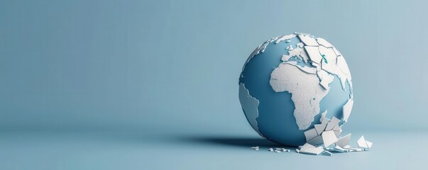 A globe split in two by a high wall of tariffs and sanctions, global division, trade war concept