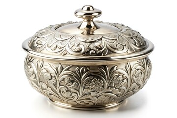 Elegant silver-plated sugar bowl lid adorned with intricate floral engravings that add a touch of sophistication to any table setting.