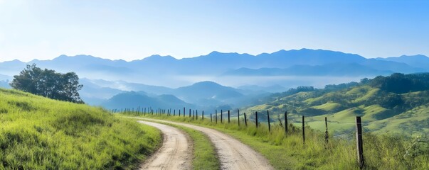 Fototapeta premium Scenic Hill Routes with Panoramic Mountain Views - Explore the Beauty of Curving Roads and Majestic Landscapes for Travelers and Adventure Enthusiasts