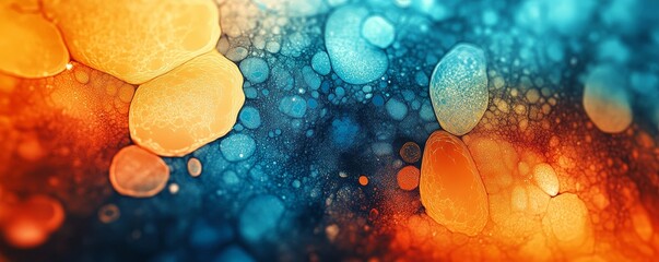 An abstract illustration featuring a vibrant combination of orange and blue mosaic-like forms, showcasing the creativity of generative AI in producing dynamic backgrounds. ,