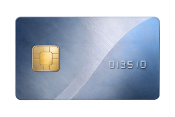 Blue credit card with gold chip isolated on transparent background