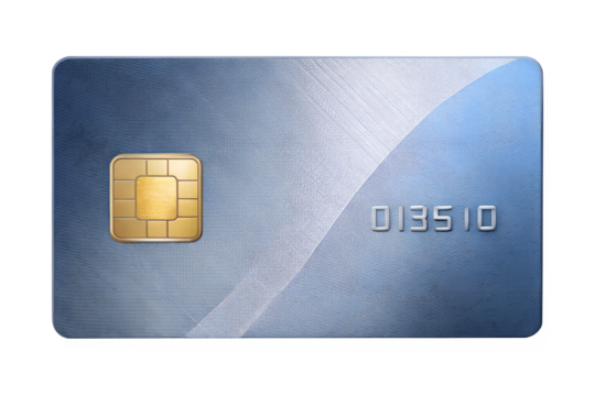 Blue credit card with gold chip isolated on transparent background