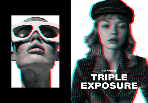 Digital Double Exposure Poster Photo Effect Mockup