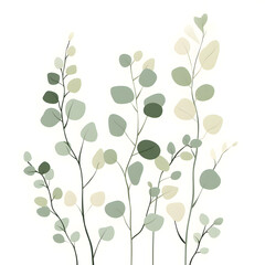 2D illustrator doodle-style floral and leaf graphics on a white background or wallpaper