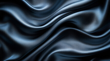 Elegant black satin fabric with smooth waves and rich texture, perfect for fashion, backgrounds, or artistic projects.
