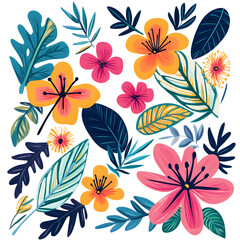 2D illustrator doodle-style floral and leaf graphics on a white background or wallpaper
