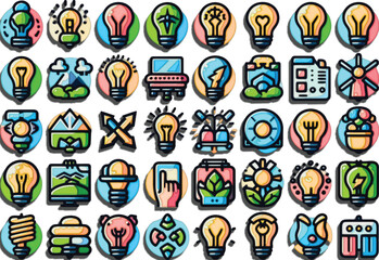 Adobe Illustrator Artwork of 40 3d colorful light bulb icon set