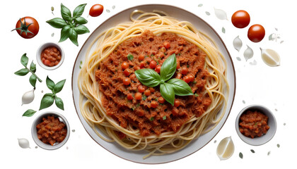  olated vegan background bolognese spaghetti generative ai dinner vegetarian spaghetti bolognese tomatoes spice mushroom garlic onion courgette sauce noodle herb favor nourishment plate kitchen
