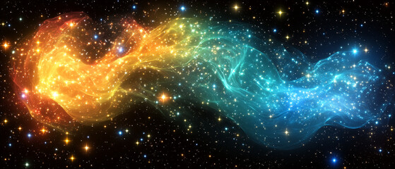 A stunning cosmic display of colorful nebulae swirling in the universe, illuminating the vastness of space with vibrant hues.