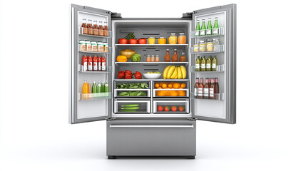 Refrigerator isolated on white transparent, French door fridge front view