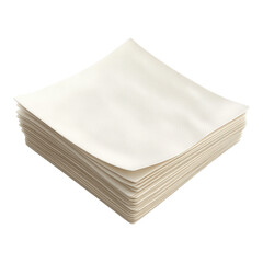 A neatly stacked pile of white paper napkins, ideal for various dining and catering settings, perfect for adding elegance., isolated on a transparent background.