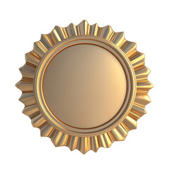 A shiny golden award medal with a circular blank center, suitable for recognition and achievement presentations., isolated on a transparent background.