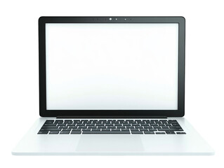 Open laptop with blank screen, modern and sleek design, isolated on white background.  PNG transparent.