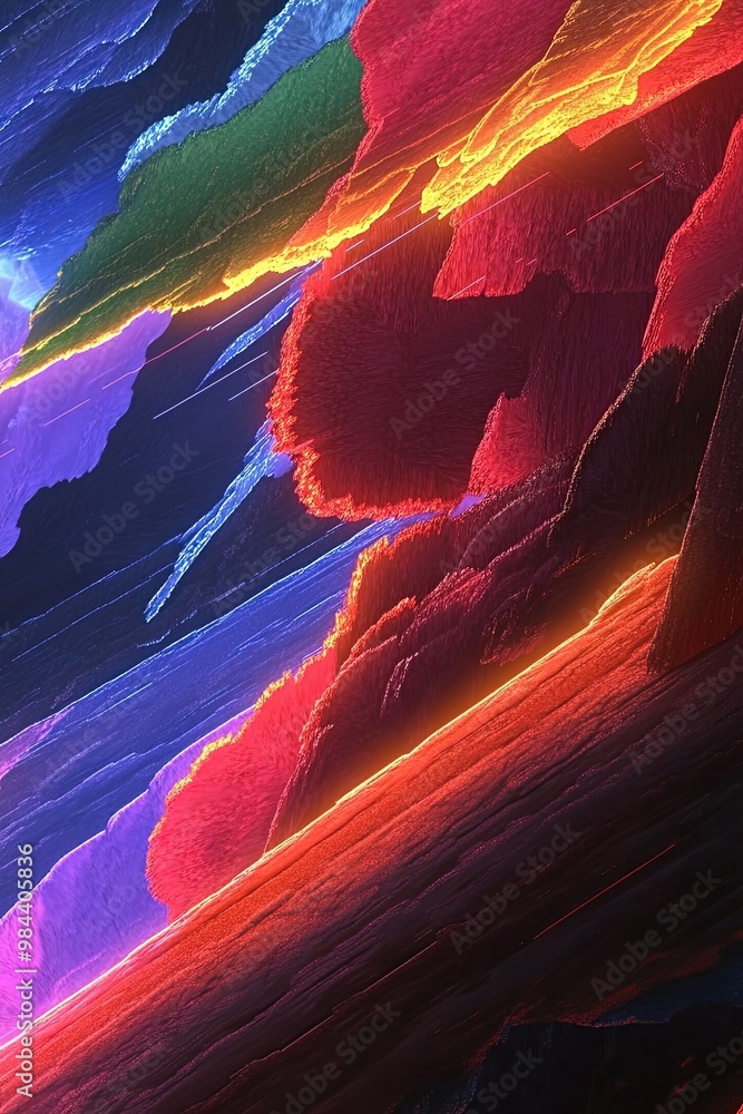 Poster glitch-inspired abstract artwork with vibrant colors and dynamic textures.