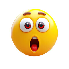Fototapeta premium A surprised yellow emoji face with wide eyes and an open mouth, conveying shock or astonishment in a playful manner., isolated on a transparent background.