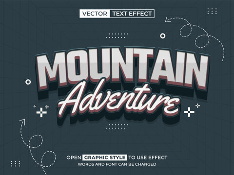 mountain adventure editable text, font effect, 3d text for title