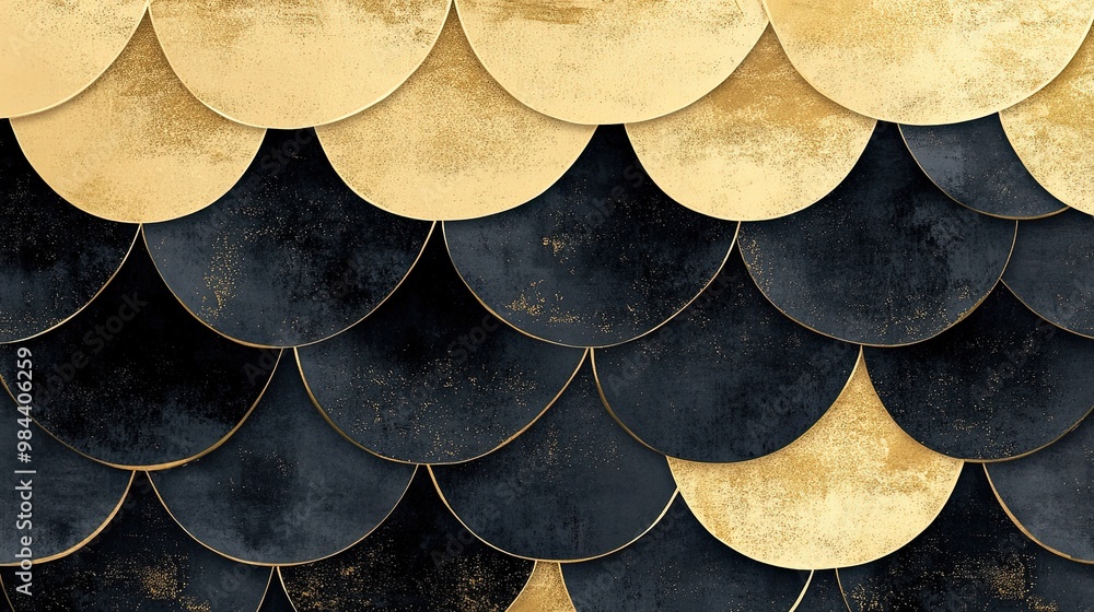 Poster minimalist snake scale pattern design in gold and black tones.