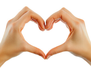 Fototapeta premium Hands forming a heart shape, symbolizing love and affection, isolated on white background. PNG transparent.