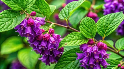Hobblebush plants are characterized by their bright green leaves and stunning purple flowers shaped like delicate bells.