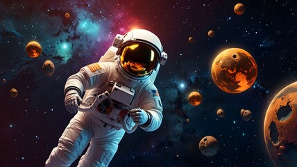 Obraz premium Deep Space Adventure: Astronaut in a Stunning Galactic Landscape