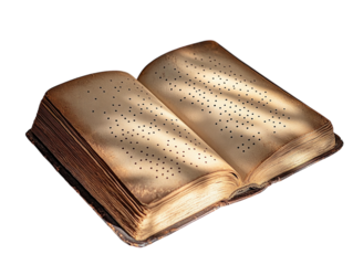 Open Braille book with raised dots, close-up detail, isolated on a white background.  PNG transparent.
