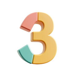 Fototapeta premium Colorful and playful 3D number three design, perfect for educational materials and children's content., isolated on a transparent background.