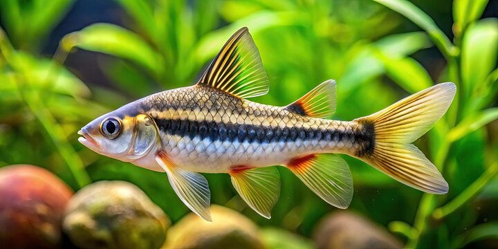 In a calming freshwater haven, Botia lohachata fish thrive, their slender bodies undulating slowly as they graze on aquarium treats.