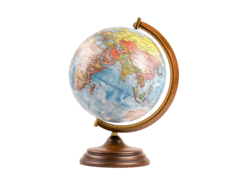 World globe with continents and oceans, detailed map, isolated on white background.  PNG transparent.