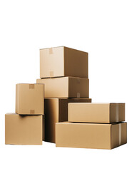 Obraz premium Brown cardboard boxes stacked, isolated on a white background. PNG transparent.