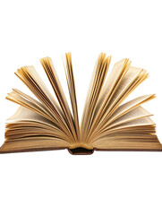 Open book with turning pages, isolated on a white background. PNG transparent.