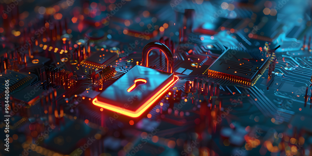Wall mural digital padlock background virtual security background cyber privacy banner