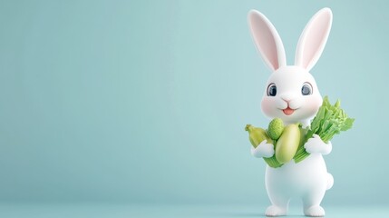 Adorable Rabbit Holding Fresh Vegetables in Lush Green Garden