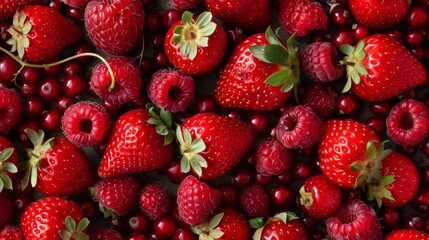 Fototapeta premium A colorful assortment of ripe strawberries and raspberries showcases their health benefits and delicious taste