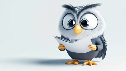 Cute Cartoon Owl Character with Big Eyes in Forest Setting