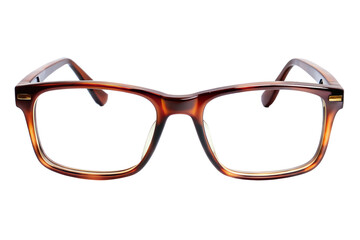 Tortoise shell eyeglasses with rectangular frame isolated on transparent background