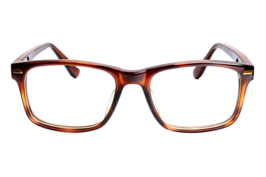 Tortoise shell eyeglasses with rectangular frame isolated on transparent background