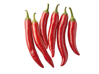 Floating red chili peppers on white background. PNG transparent.