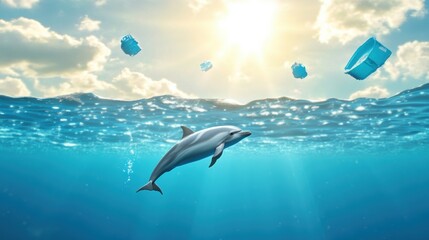 Fototapeta premium Joyful Dolphin Leaping in Tropical Ocean Sunlight