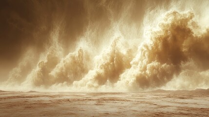 Majestic Sand and Dust Storm in Barren Desert Landscape - Power of Nature in Motion | 3D Digital Artwork with Copy Space