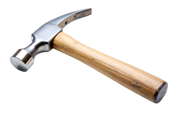 Classic carpenter’s hammer with wooden handle isolated on transparent background