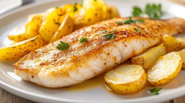 sole fish with potatoes. sogliola con patate