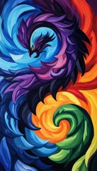 Fototapeta premium Vibrant and dynamic abstract artwork depicting a swirling phoenix in a rainbow of colors, symbolizing rebirth and transformation.