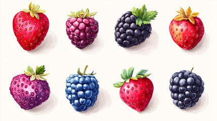 Fresh and Vibrant Berries Illustration Set Perfect for Food-related Designs with Copy Space