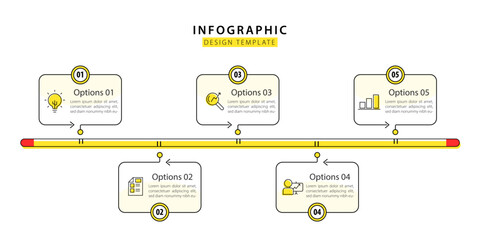 Business infographic template. 5 Step timeline journey. Process diagram, 5 options on white background, Infograph elements vector illustration.