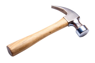 Silver hammer with wooden handle isolated on transparent background