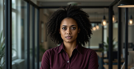 button-up shirt, seriousness or mild frustration, getting it done at work, simple lights, against modern background during mid-morning, wide banner design