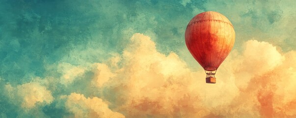 Obraz premium Whimsical Vintage Hot Air Balloon Illustration with Watercolor Details and Pastel Colors, Dreamy Children's Design Concept