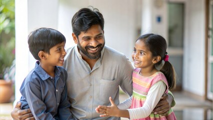 Indian Man Playing with Children in Village
