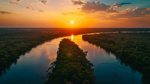 Stunning sunset over the Amazon River showcasing vibrant colors and breathtaking natural beauty